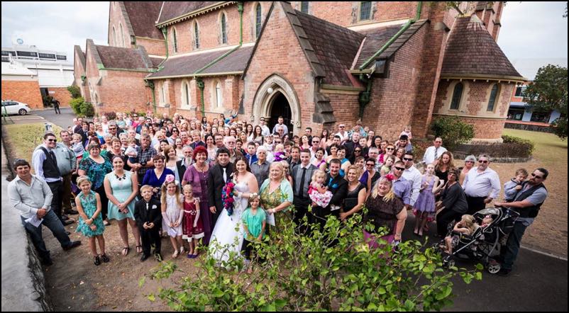 Bundaberg wedding photograph of guests outside church